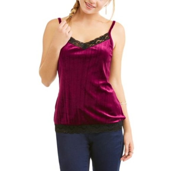 No Boundaries Tops - Maroon Velvet and black lace cami